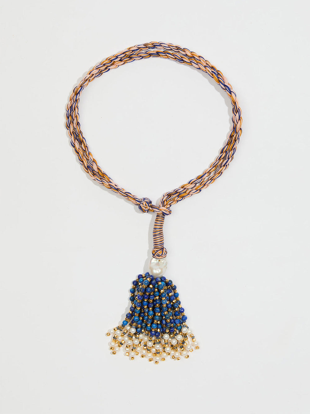 ORANGE LAPIS LAZULI POMPOM NECKLACE