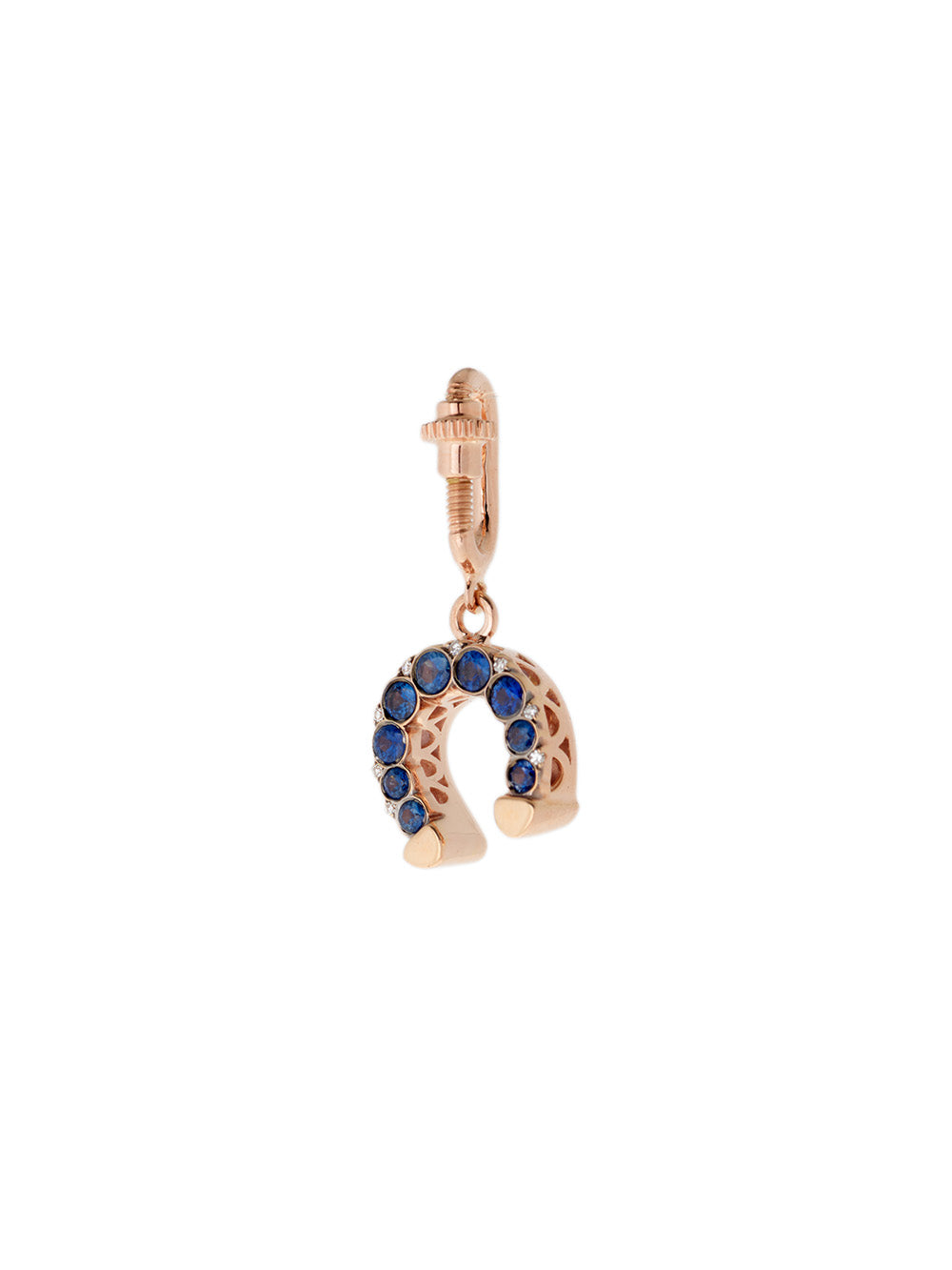 ROSE GOLD, BLUE SAPPHIRE AND DIAMOND HORSESHOE CHARM 