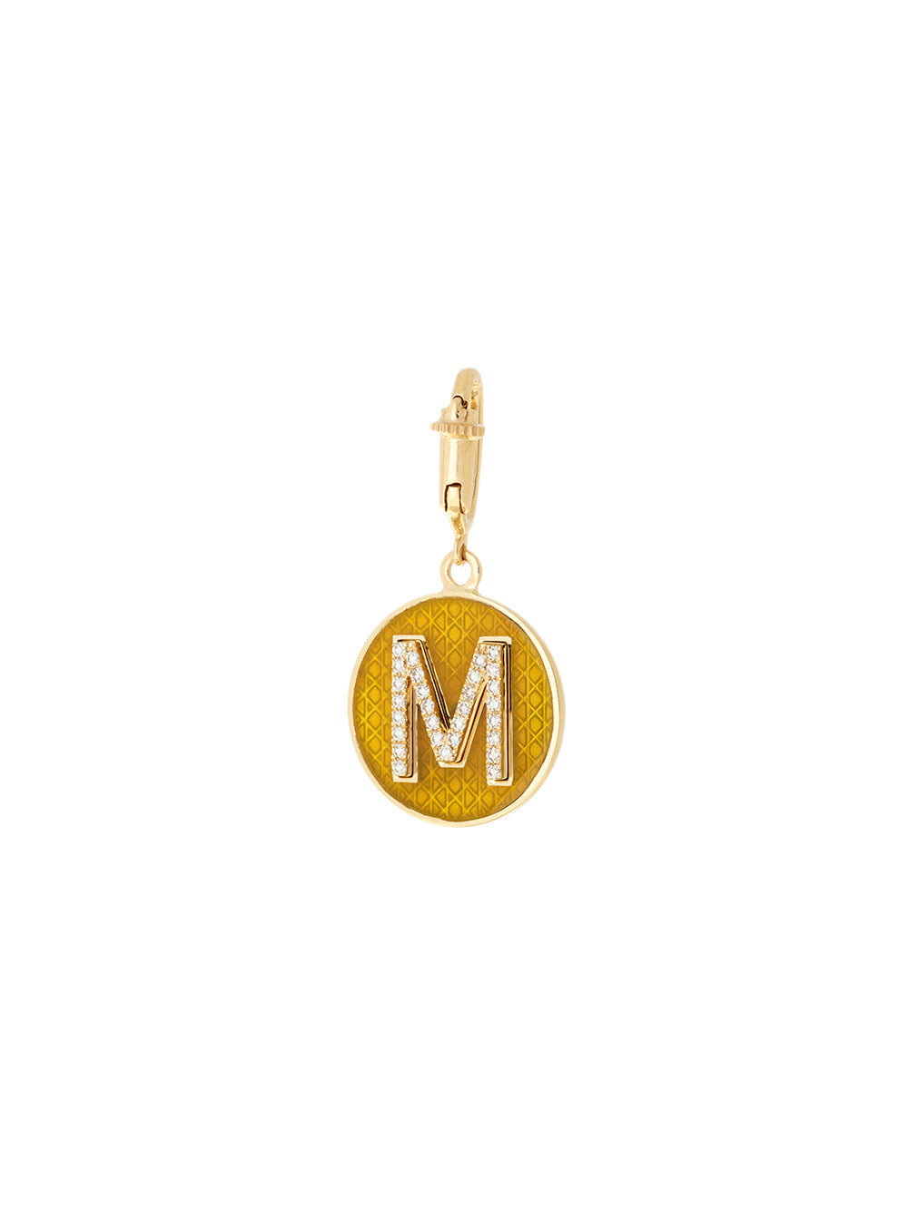 CHARM LETTER M YELLOW GOLD, DIAMONDS AND YELLOW ENAMEL