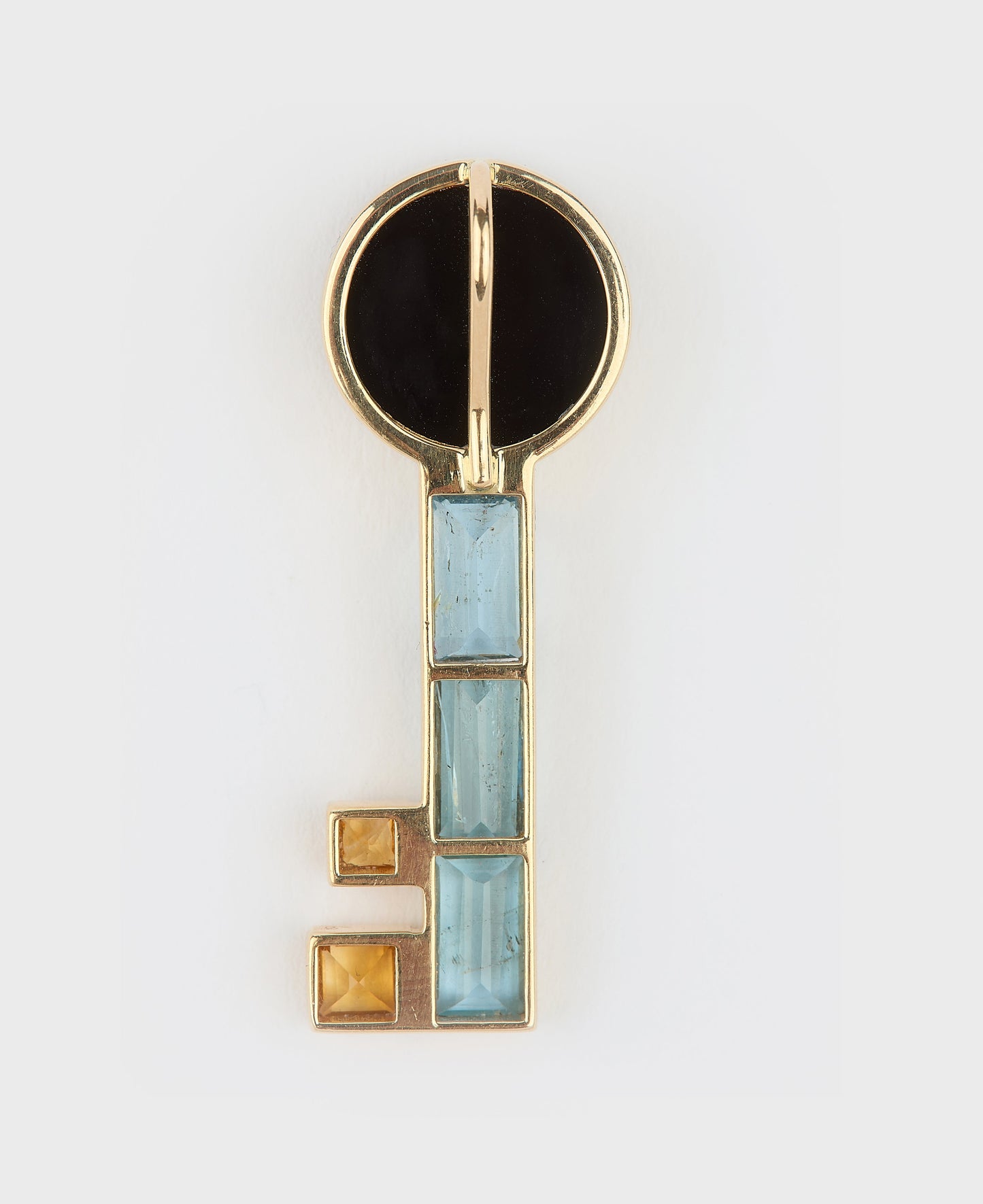 PENDENTIF CLÉ AIGUE-MARINE & CITRINE