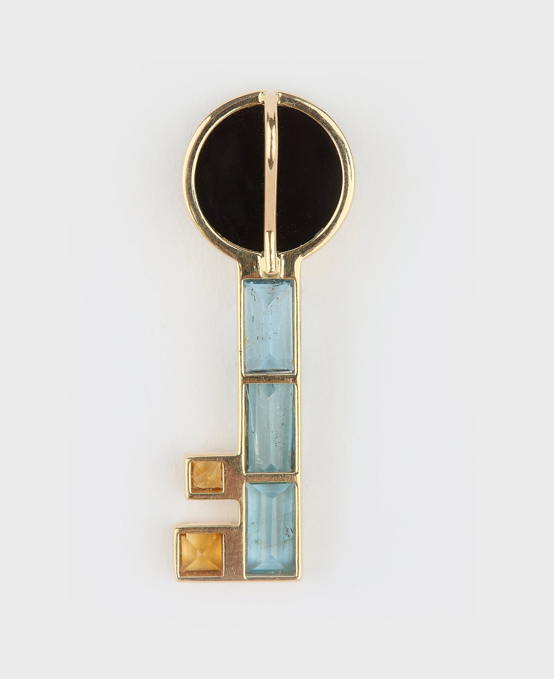 PENDENTIF CLÉ AIGUE-MARINE & CITRINE