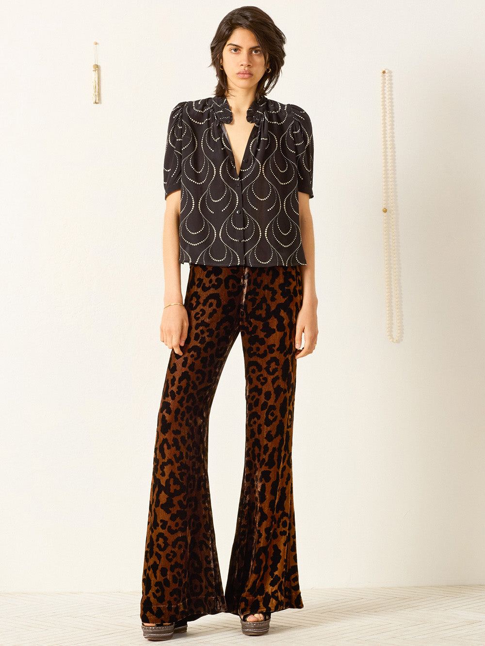 FARAH LEOPARD PRINT VELVET TROUSERS