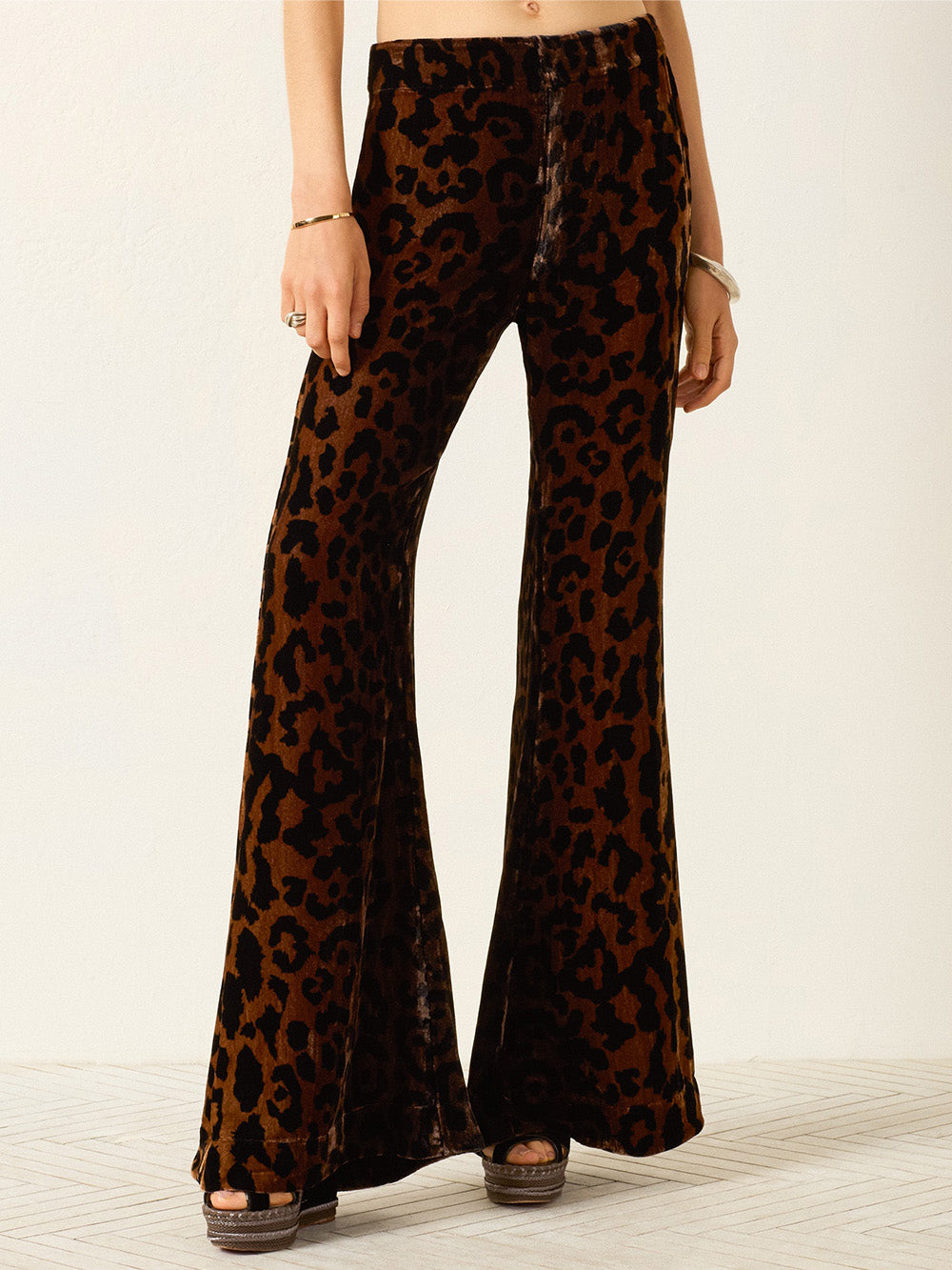 FARAH LEOPARD PRINT VELVET TROUSERS