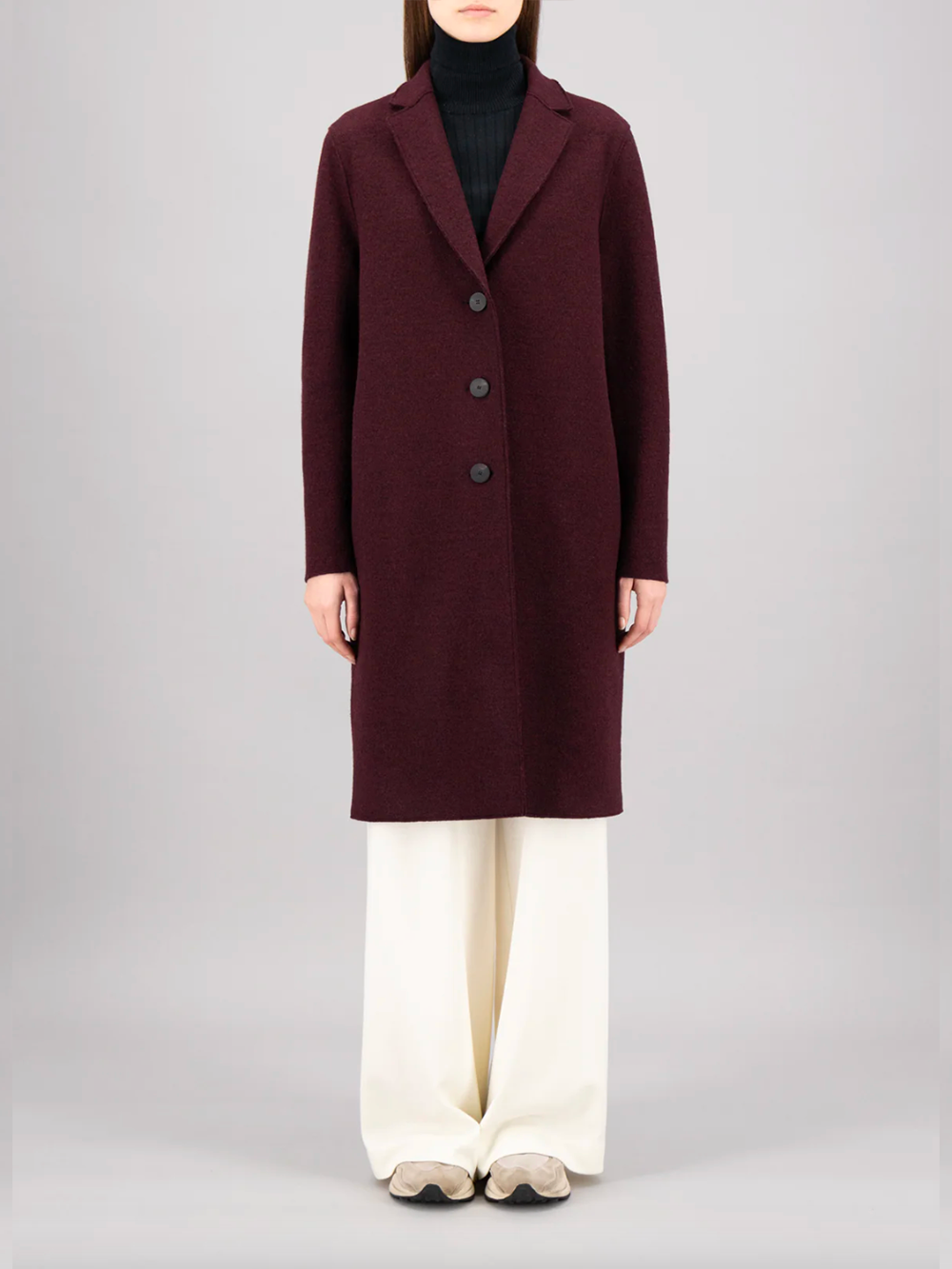 MANTEAU OVERCOAT BOILED BURGUNDI MOULINE