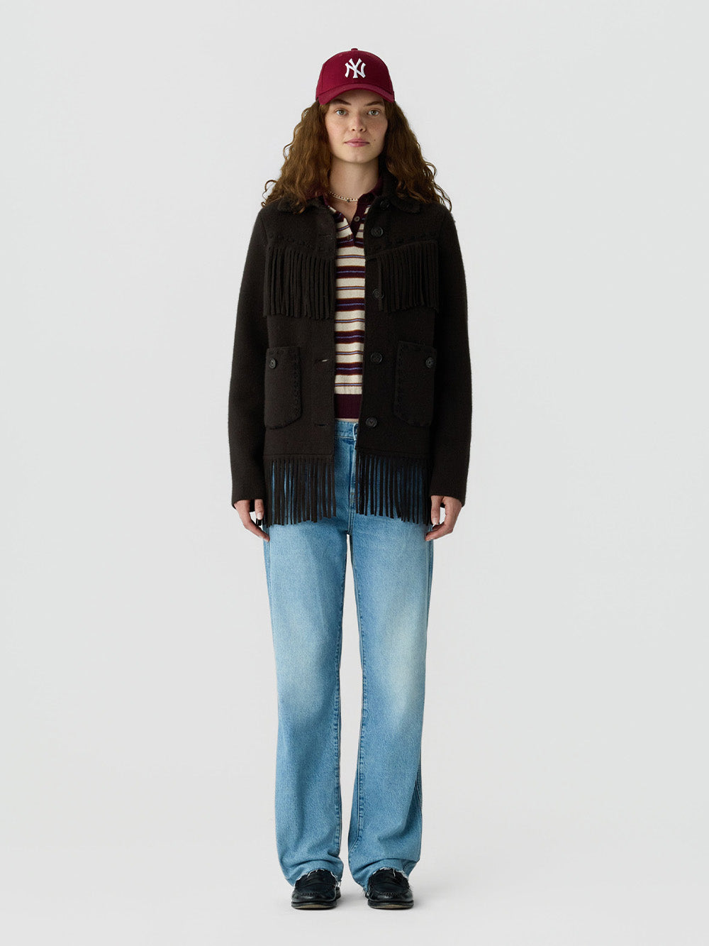 VESTE WESTERN FRINGE BURNT COCOA