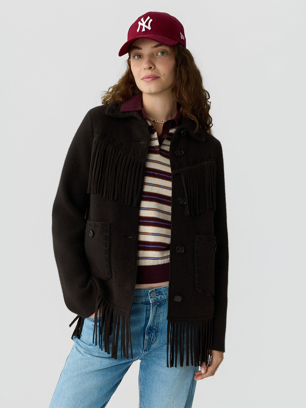 VESTE WESTERN FRINGE BURNT COCOA
