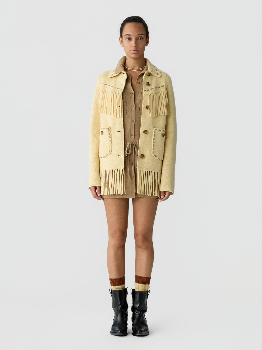 VESTE WESTERN FRINGE BUTTER