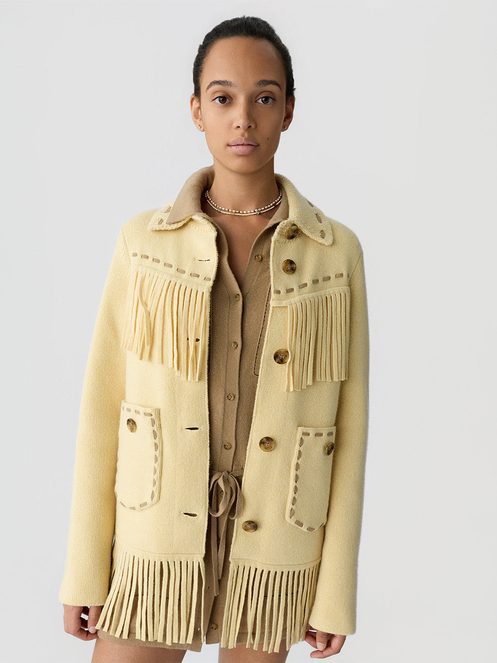 VESTE WESTERN FRINGE BUTTER