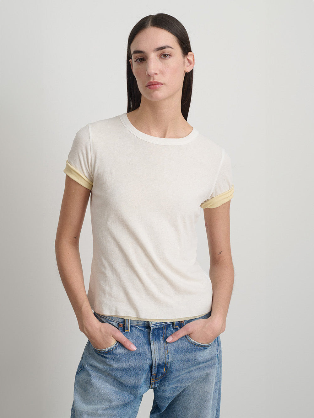 T-SHIRT DOUBLE WHITE YELLOW