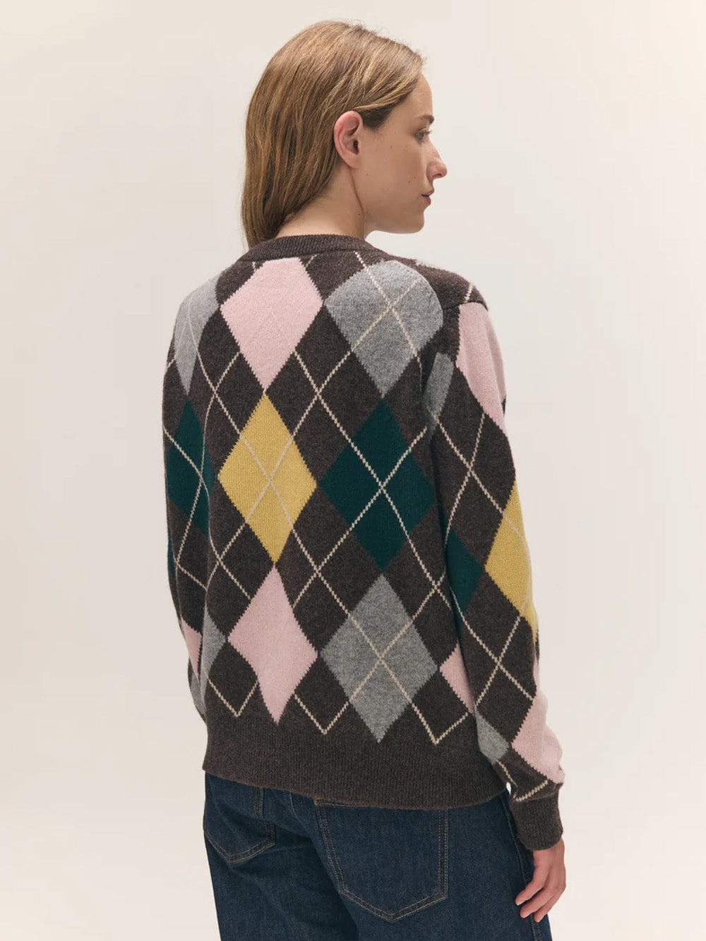 AVA ARGYLE ROUND NECK SWEATER