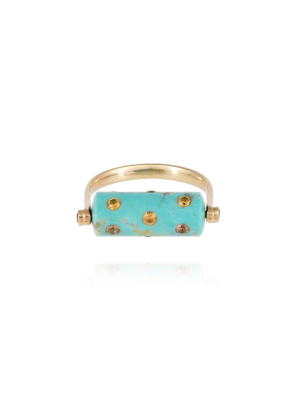 BAGUE TUBE LEA TURQUOISE ET SAPHIRS JAUNES