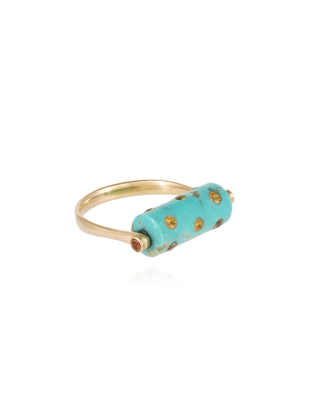 BAGUE TUBE LEA TURQUOISE ET SAPHIRS JAUNES