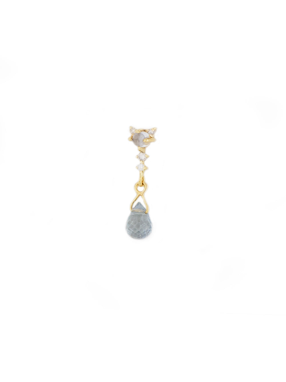 BLUE GRAY SAPPHIRE, MOONSTONE AND DIAMONDS EARRING