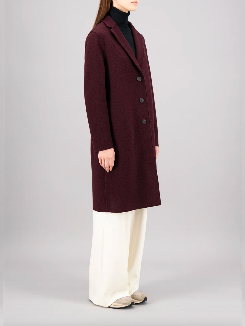 MANTEAU OVERCOAT BOILED BURGUNDI MOULINE