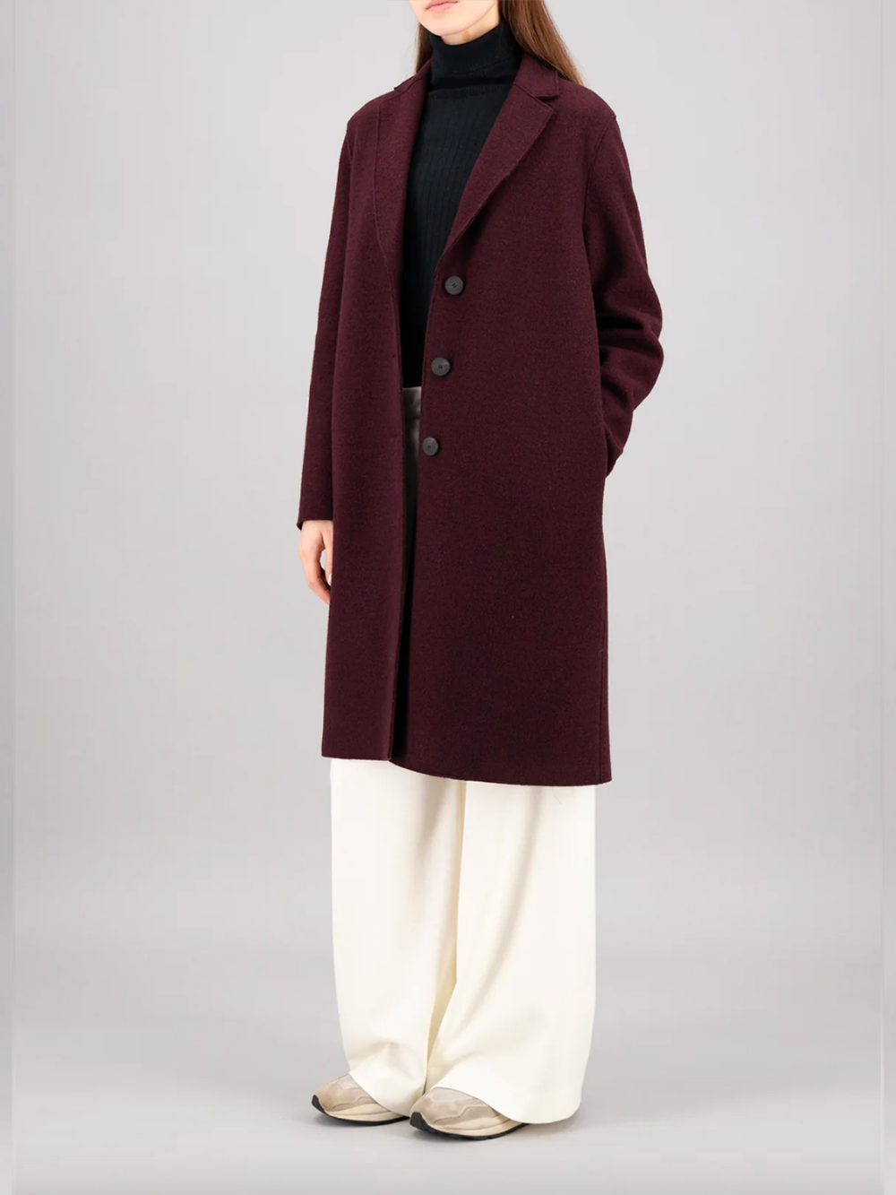 MANTEAU OVERCOAT BOILED BURGUNDI MOULINE