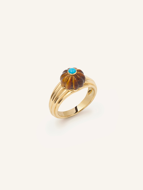 TIGER EYE YELLOW GOLD GELATO RING AND TURQUOISE