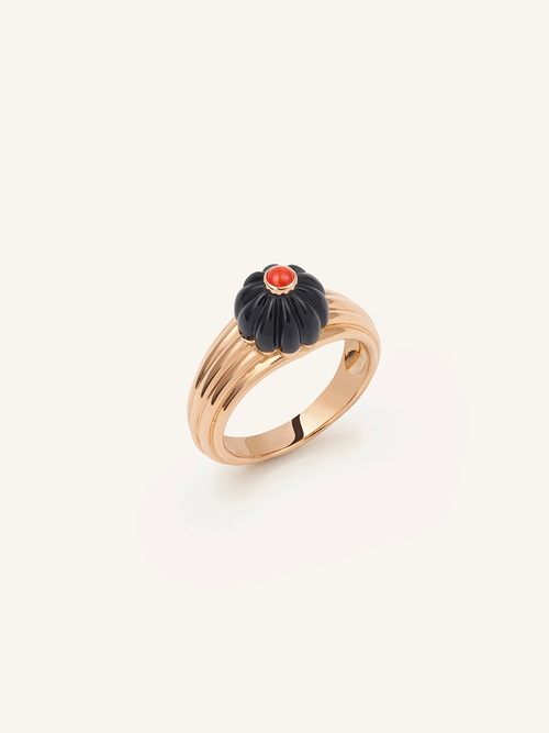 GELATO RING ROSE GOLD ONYX AND CORAL