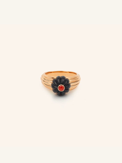 GELATO RING ROSE GOLD ONYX AND CORAL