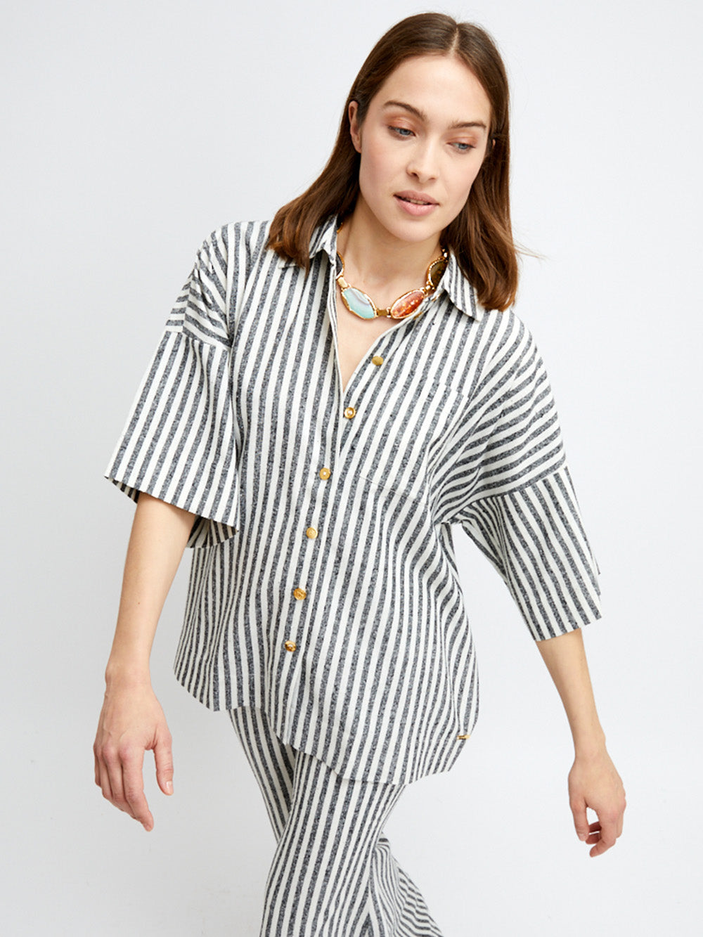 ZOUA SHIRT WITH GREY STRIPES