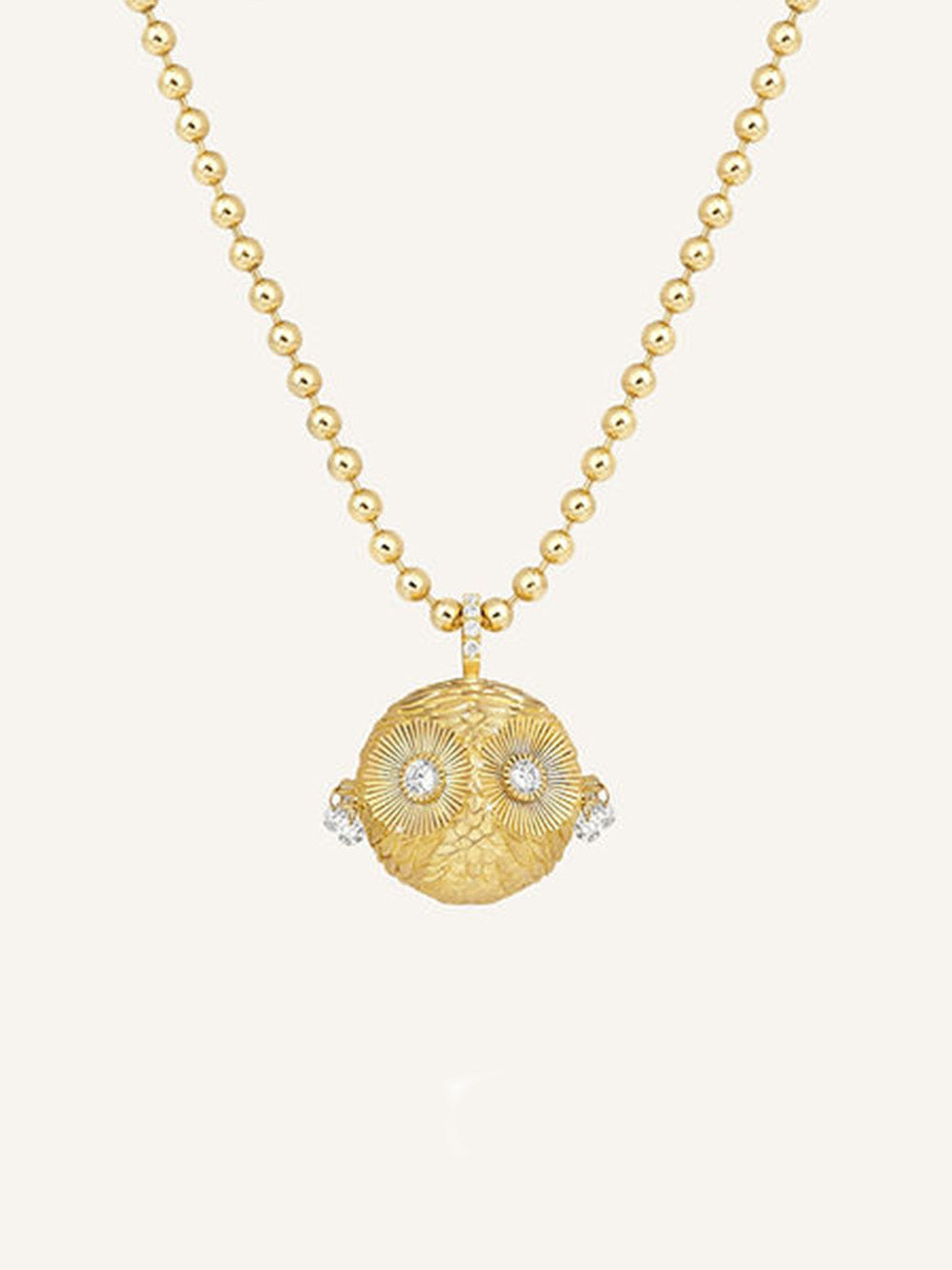 YELLOW GOLD AND DIAMOND OWL PENDANT