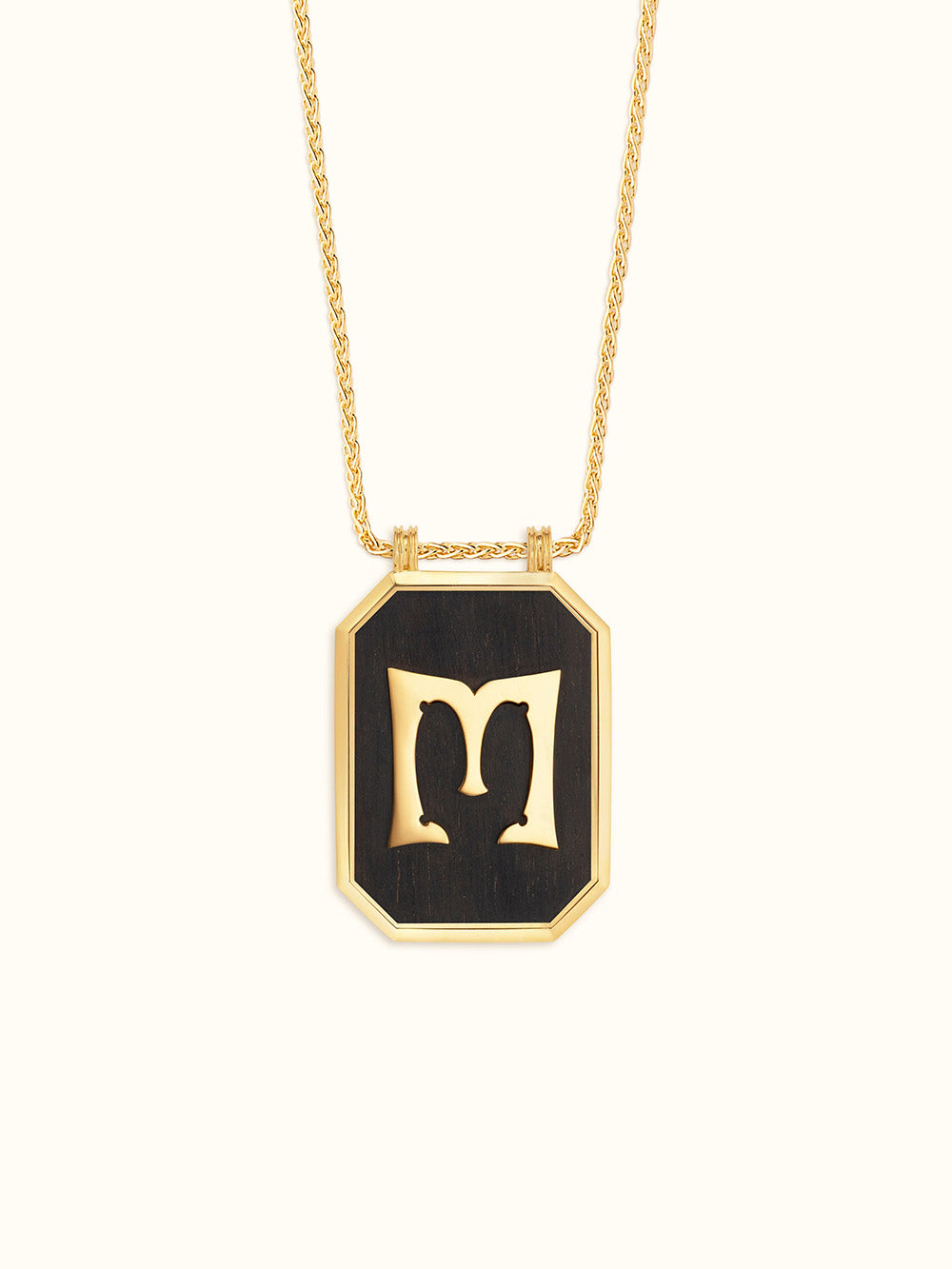 EBONY SCAPULAR LETTER M GOLD, DIAMOND AND EBONY
