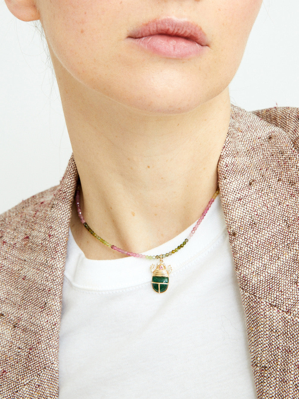 TOURMALINE AND JASPER SCARAB NECKLACE