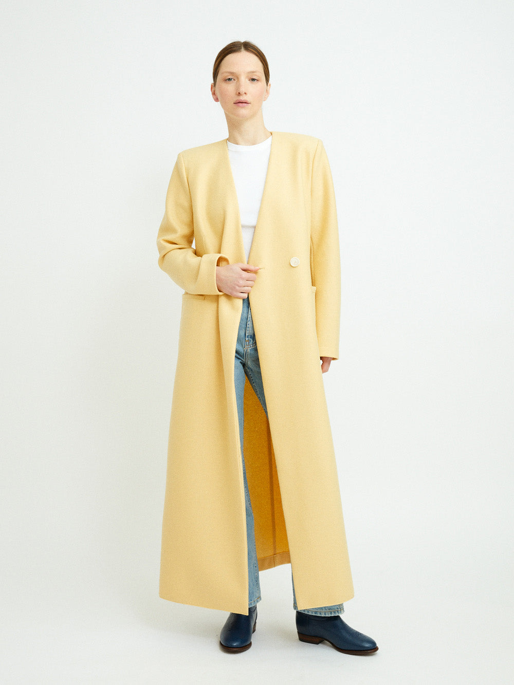 UNCOLLARED CUSTARD COAT