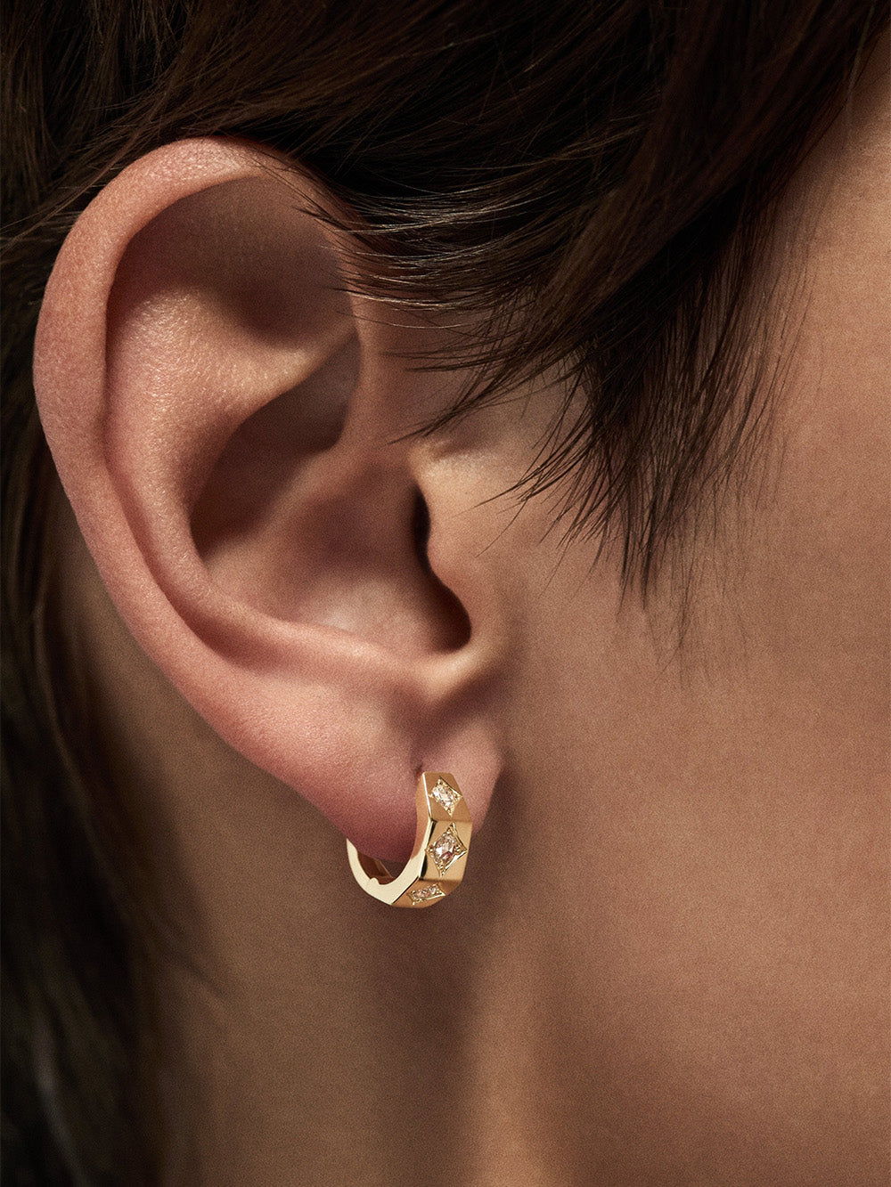 SMALL YELLOW GOLD AND DIAMOND NUT EARRING