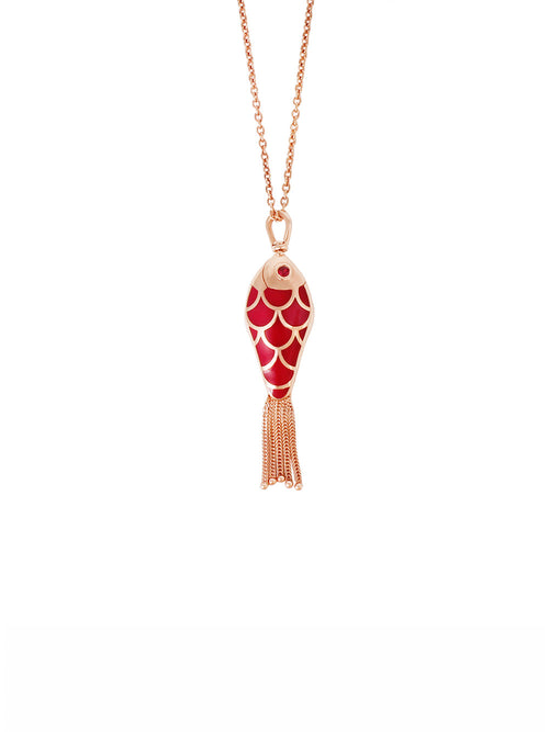 COLLIER POISSON EMAIL ROUGE - BLANC ET RUBIS