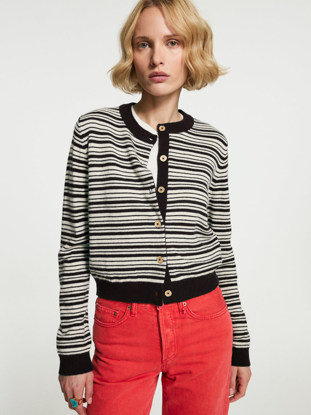 CARDIGAN SUZI OR MARRON & ANTIQUE WHITE