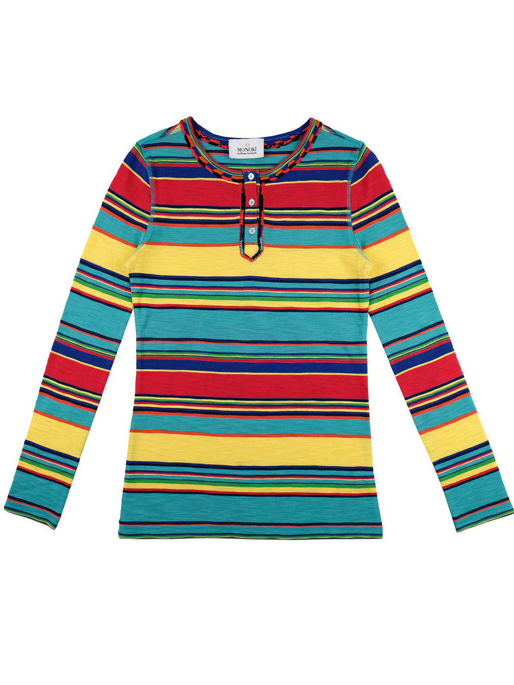 YELLOW, TURQUOISE AND RED STRIPED SKIN T-SHIRT