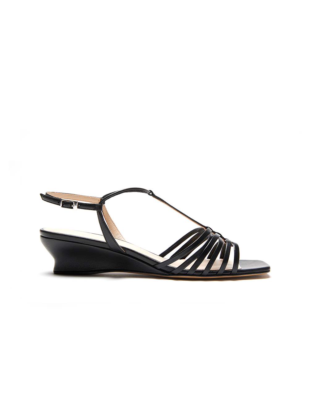 CAGE WEDGE LEATHER SANDALS