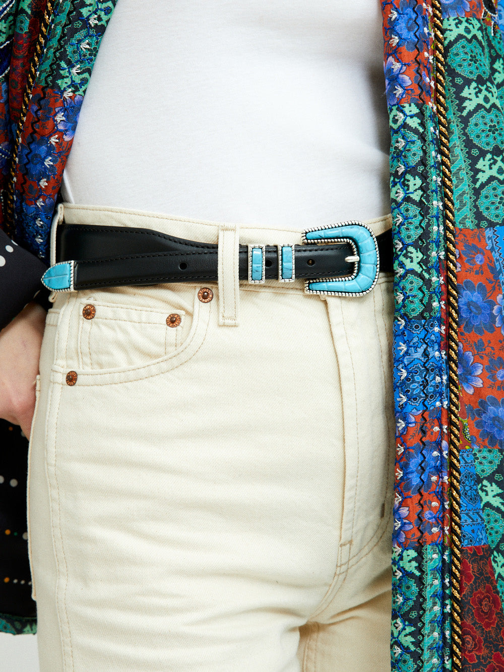 CEINTURE CRAZY TURQUOISE & NOIR