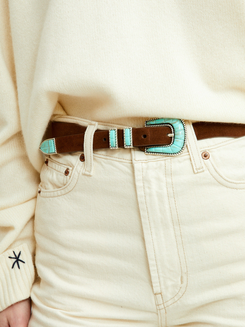 CEINTURE CRAZY SUEDE BROWN SOFT TURQUOISE