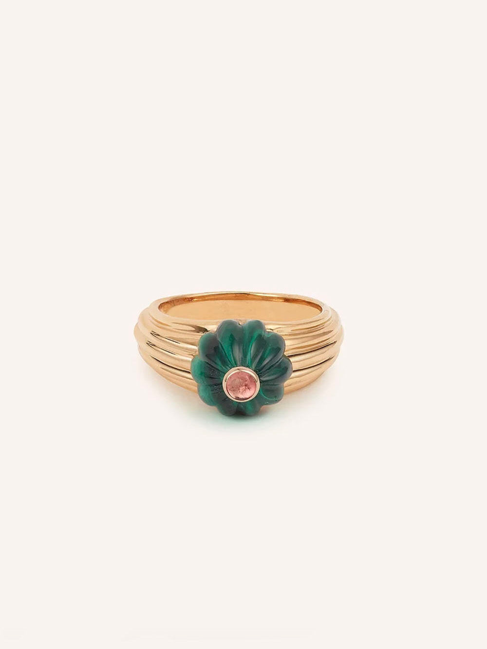 BAGUE GELATO OR ROSE MALACHITE ET TOURMALINE