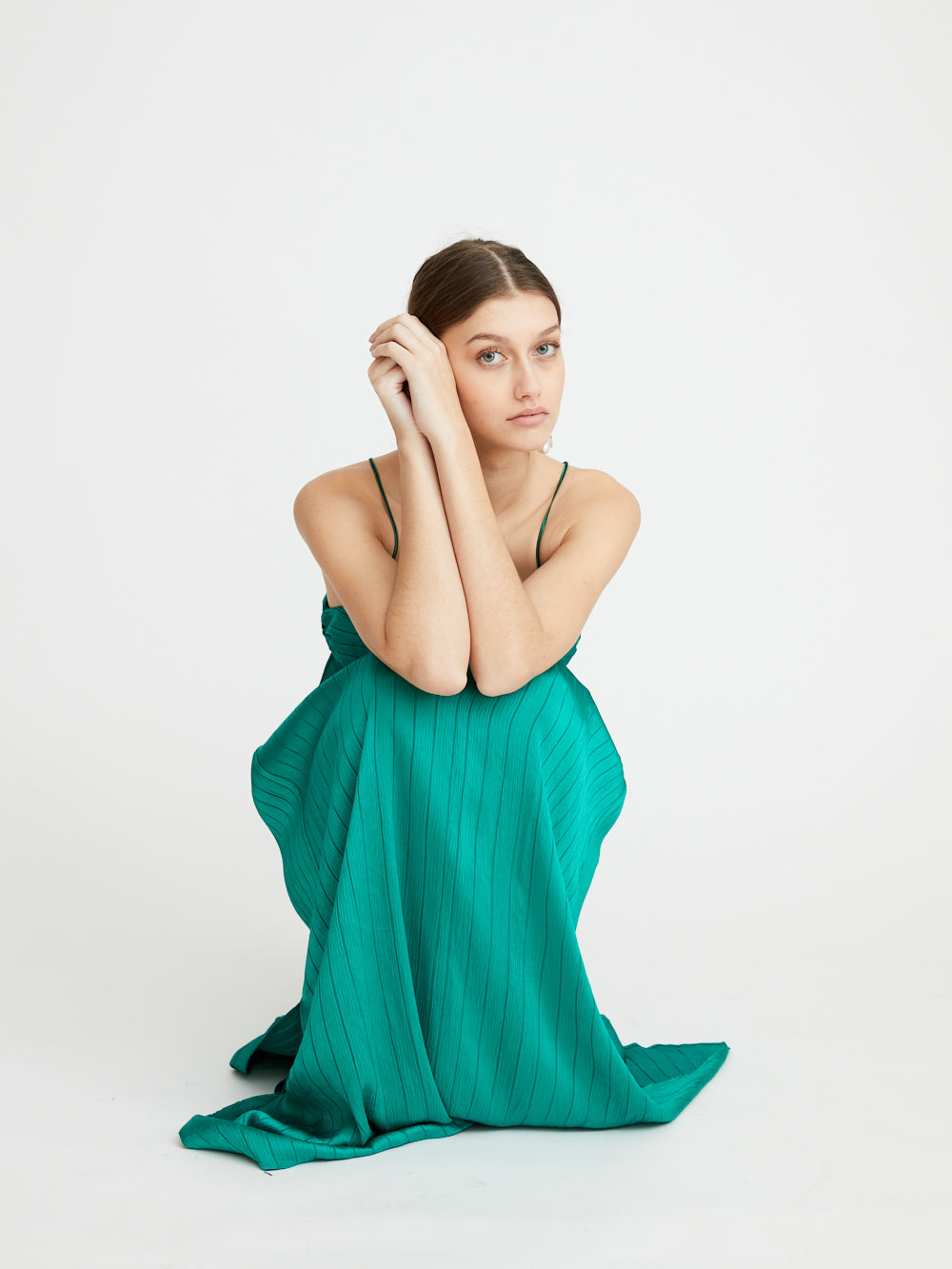 EMERALD CREPON DRESS