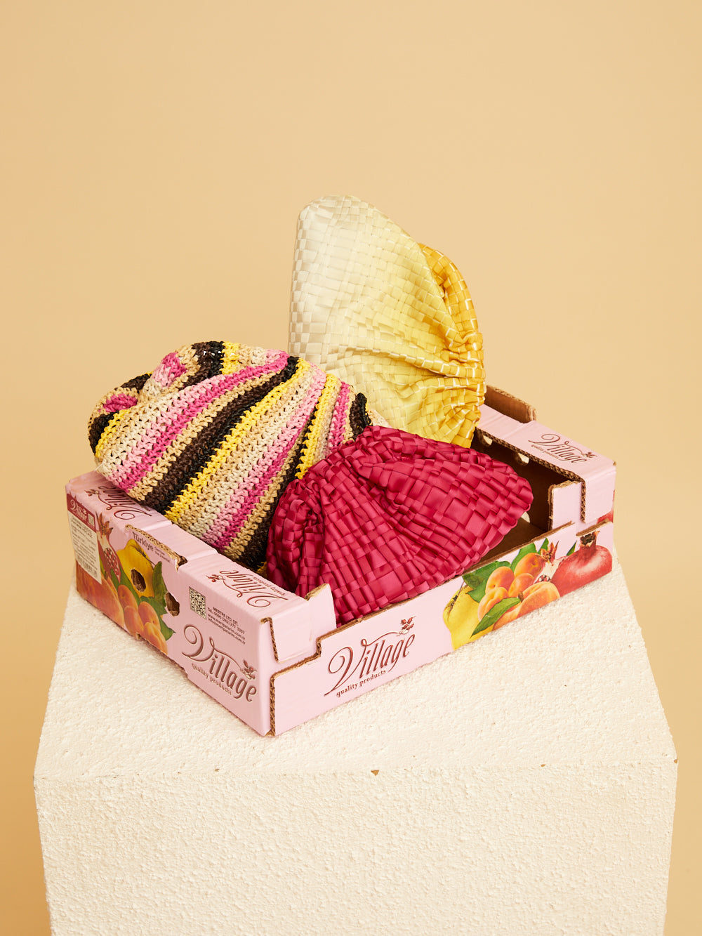 PINK AND YELLOW STRIPED CROCHET GAME BAG