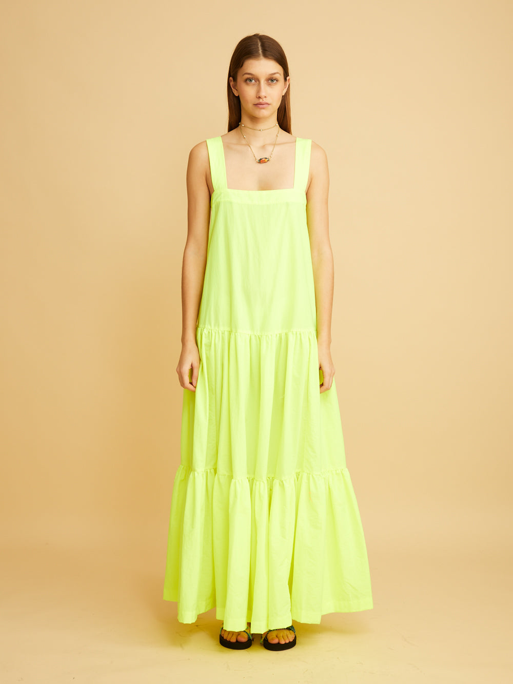 STRAPPY DRESS WITH NEON YELLOW FLOWERS