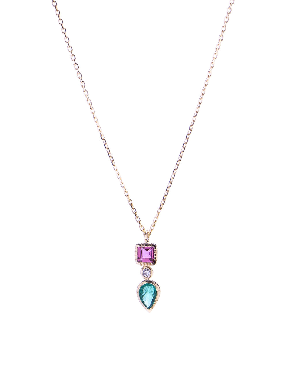 COLLIER PENDENTIF TOTEM TOURMALINE & EMERAUDE