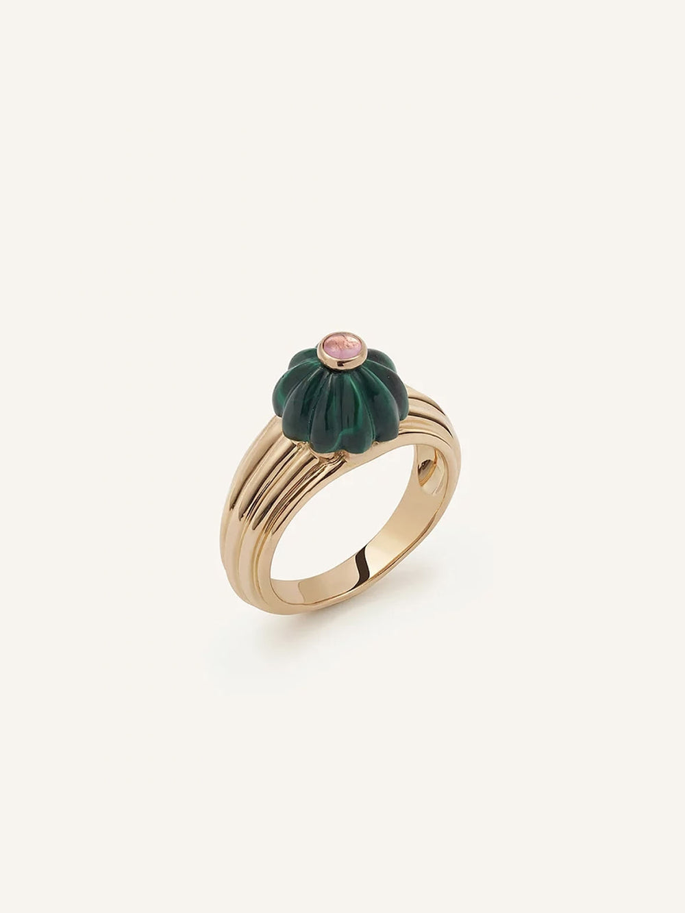 BAGUE GELATO OR ROSE MALACHITE ET TOURMALINE