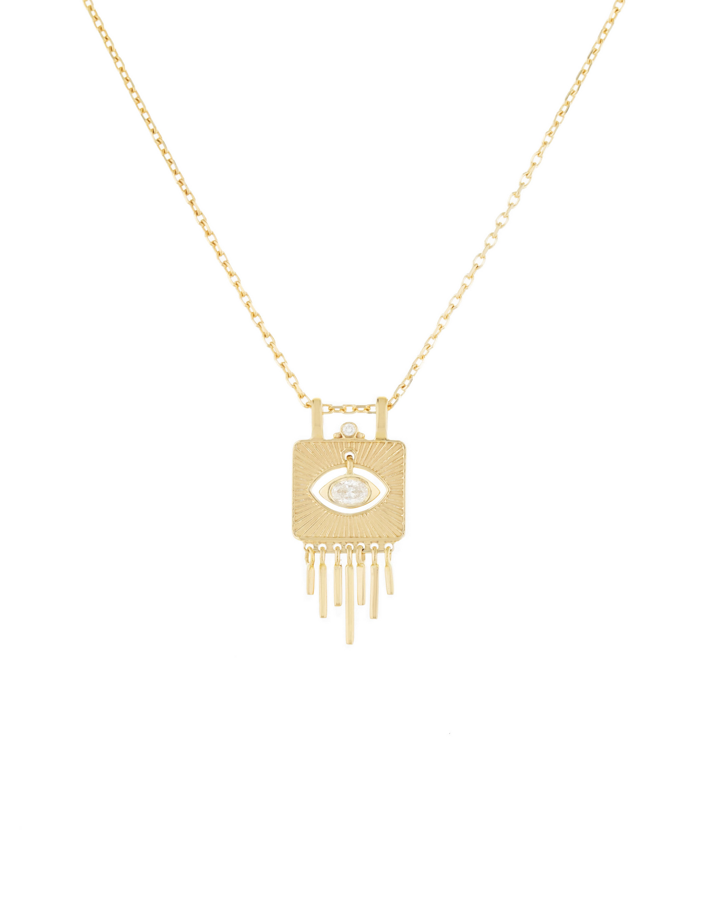 FLAT DIAMOND EYE AND GOLD FRINGE NECKLACE