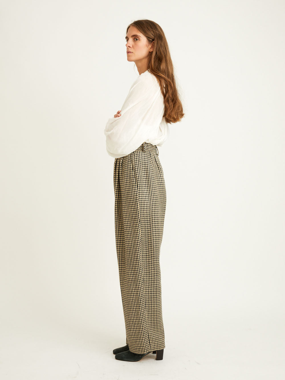 HIGH WAIST HOUNDSTOOTH TROUSERS