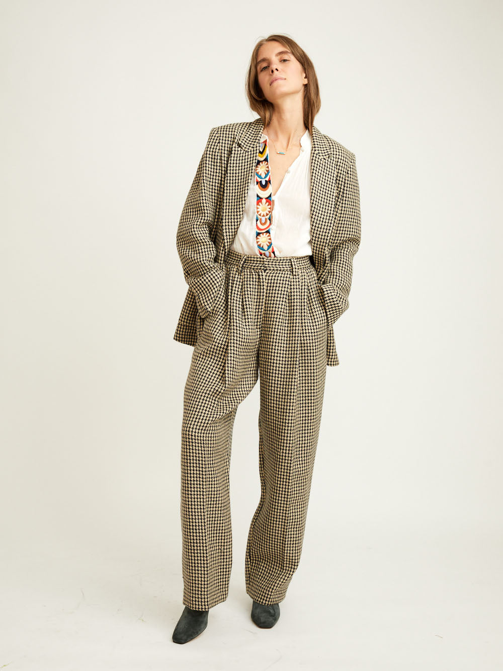 HIGH WAIST HOUNDSTOOTH TROUSERS