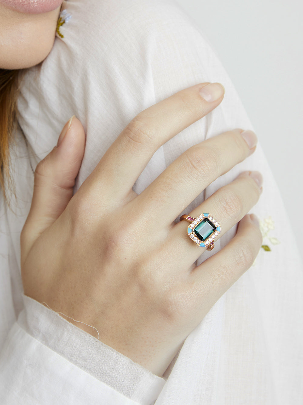 BAGUE ART DECO OR ROSE