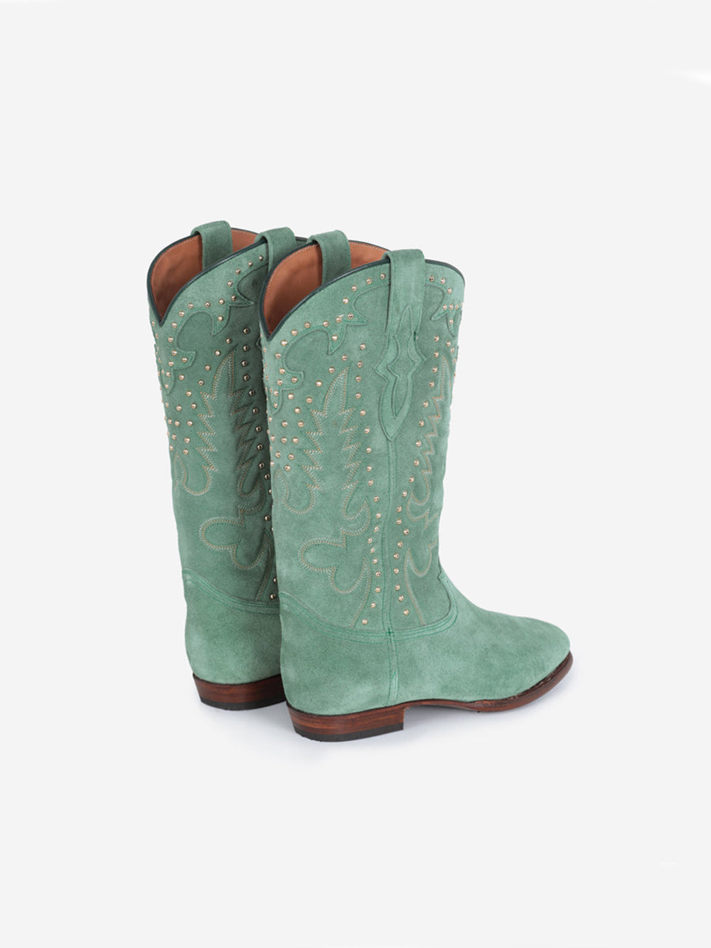 BOTTES SANTIAG STUDS EN SUEDE VERT MENTHE