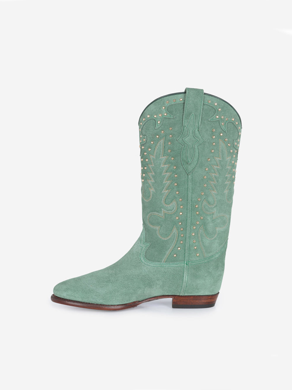 SANTIAG STUDS BOOTS IN MINT GREEN SUEDE