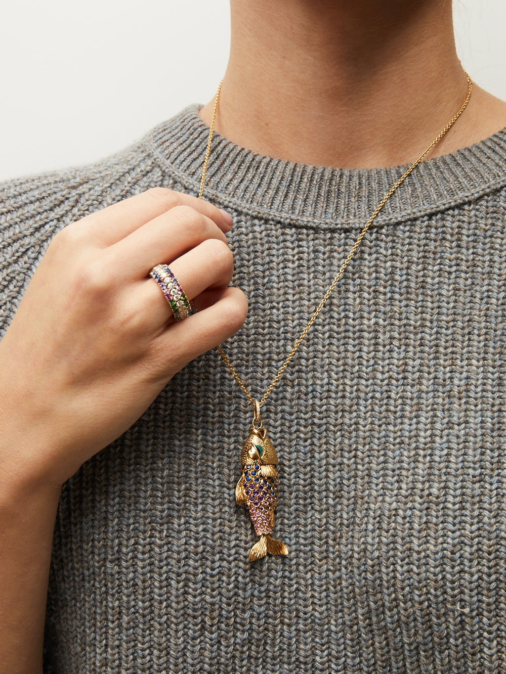 FISH SAPPHIRES AND AMETHYSTS NECKLACE