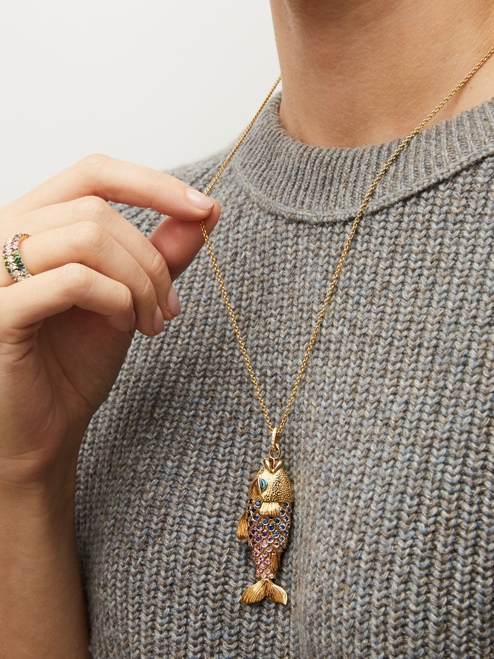 FISH SAPPHIRES AND AMETHYSTS NECKLACE