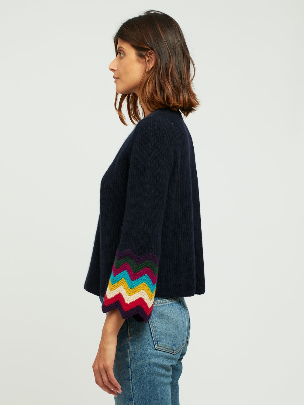 PULL FLARE CROCHET NERO NAVY
