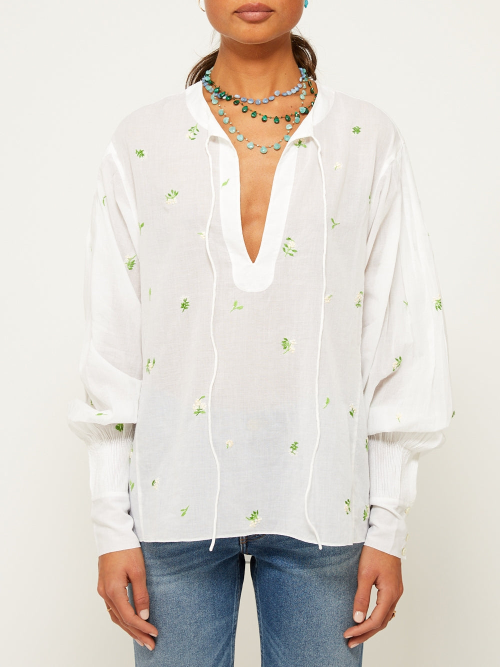 SHIRT IRIS EMBROIDERY FLOWERS